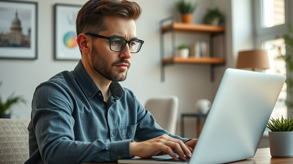 thoughtful entrepreneur researching franchises online, franchise opportunities for business owners